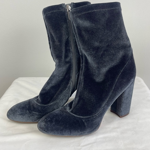 Sam Edelman Calexa Blue Gray Velour Chunky Heel Boots – Size 8.5 - Picture 3 of 11